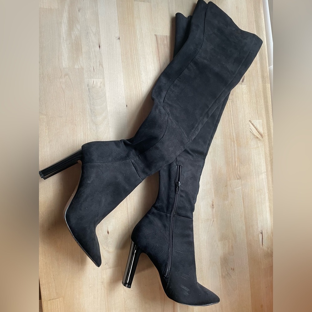 Aldo Black Suede Over-the-Knee Heeled Boots